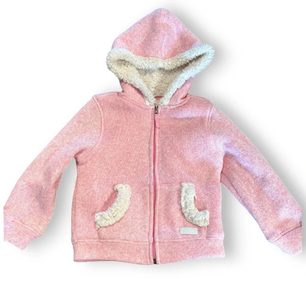 US Polo Assn Girls Pink Sherpa Lined Full Zip Hoodie Sweater Jacket XS‎ 5/6